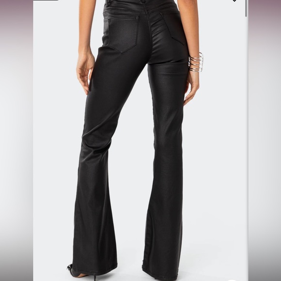 Faux Leather Flare Jeans - Picture 2 of 5